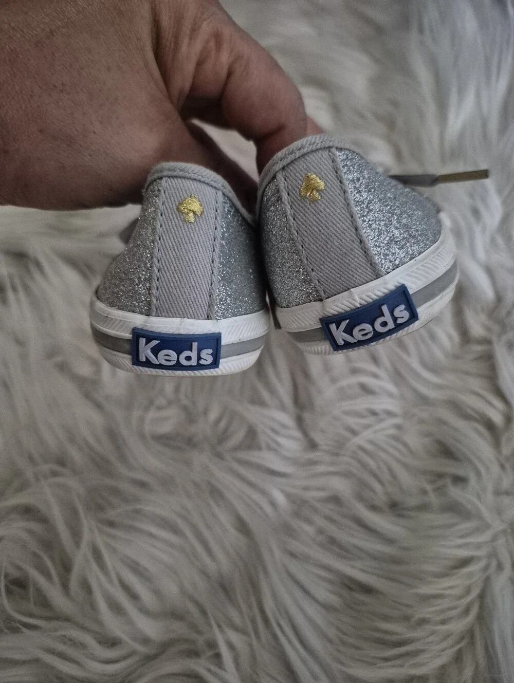 Kate Spade Glitter Keds.Champion Kids Silver Glitter Sneakers with Satin Laces
